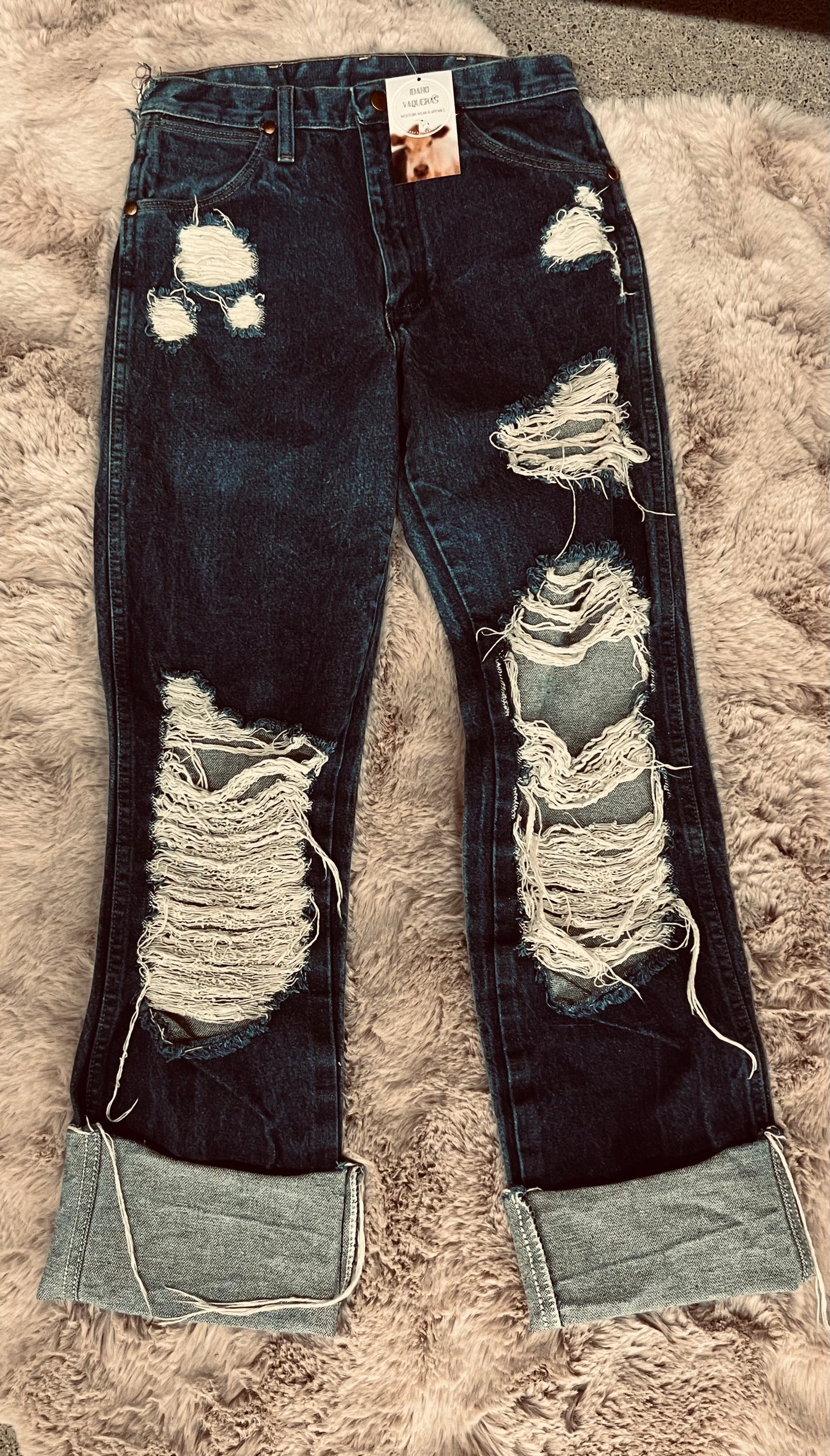 Wranglers, distressed denim