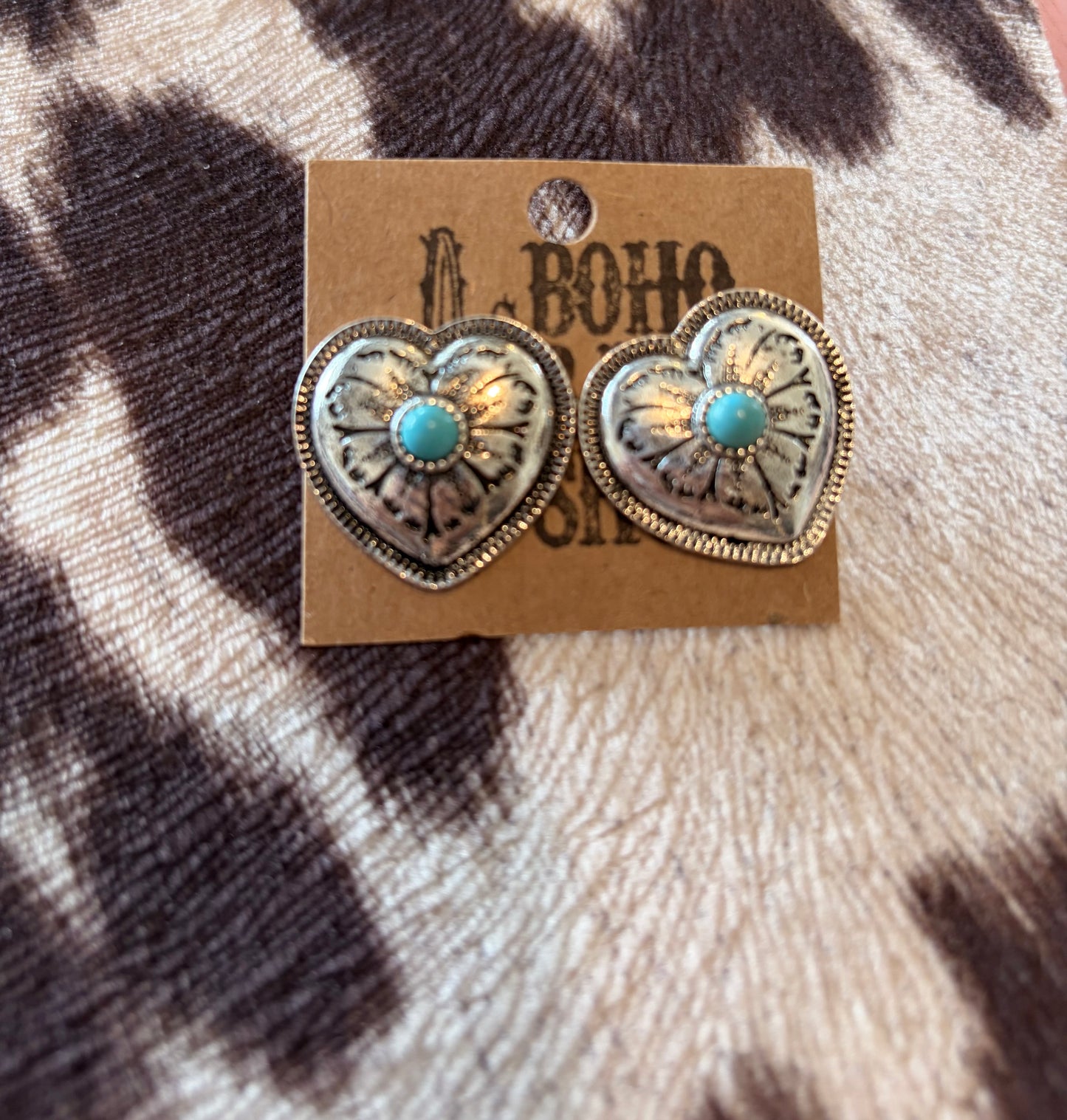 Western Style Heart Turquoise Stone Stud Earrings