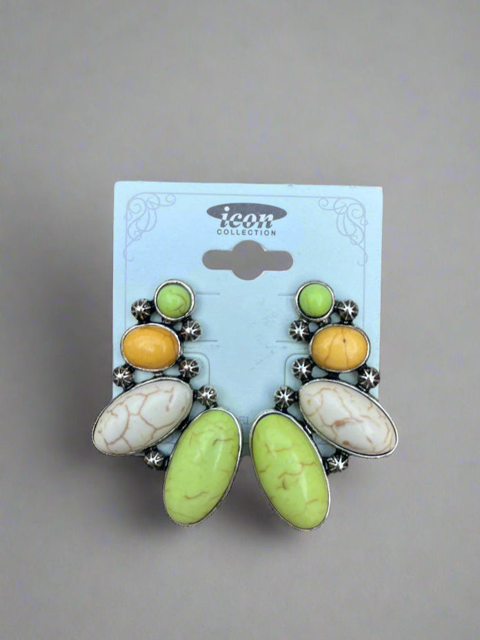 Western Synthetic Semi Stone Cluster Drop Earrings