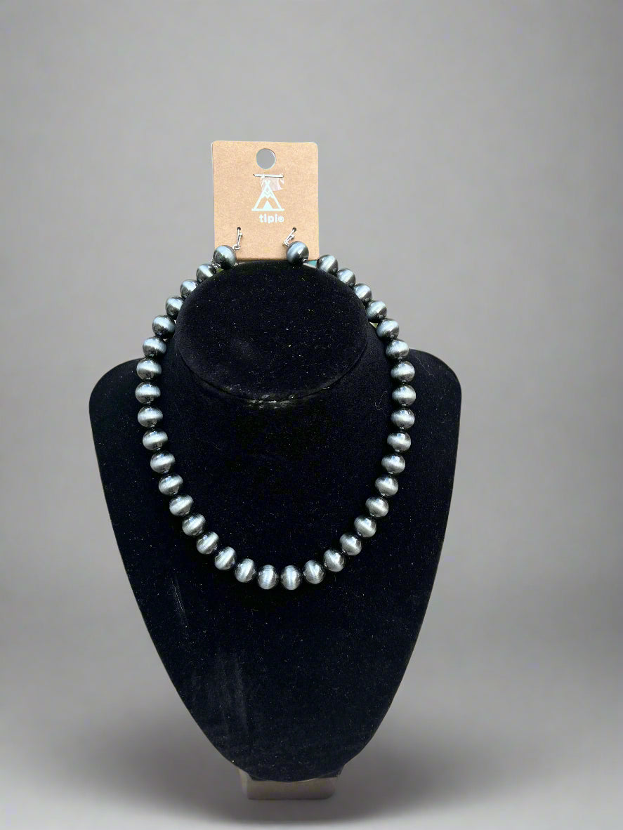 Western metallic Navajo Faux Pearl Choker Earring Set