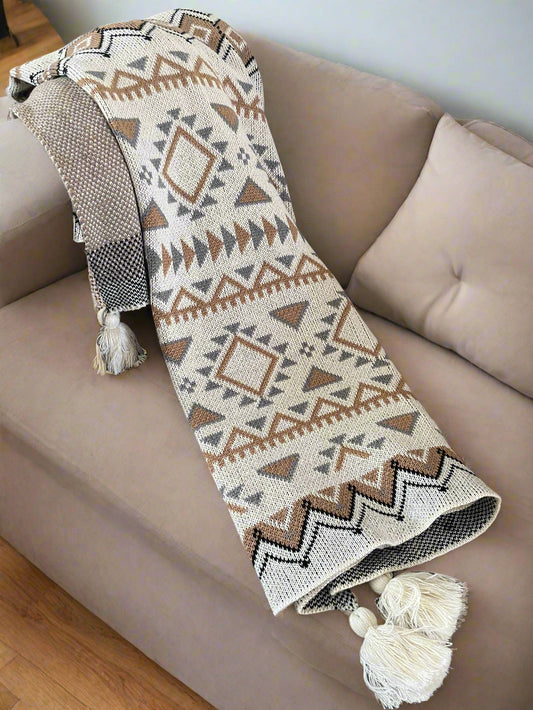 Soft Cozy Knit Sofa Blanket Fringed Shawl