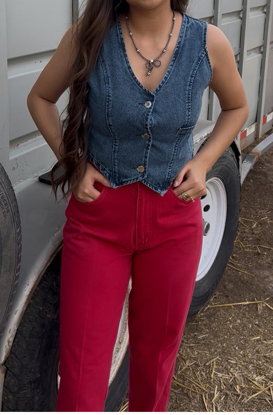 Denim Crop Vest Dark Blue