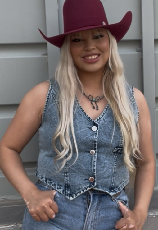 Denim Crop Vest Light Blue