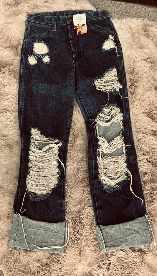 Wranglers, distressed denim