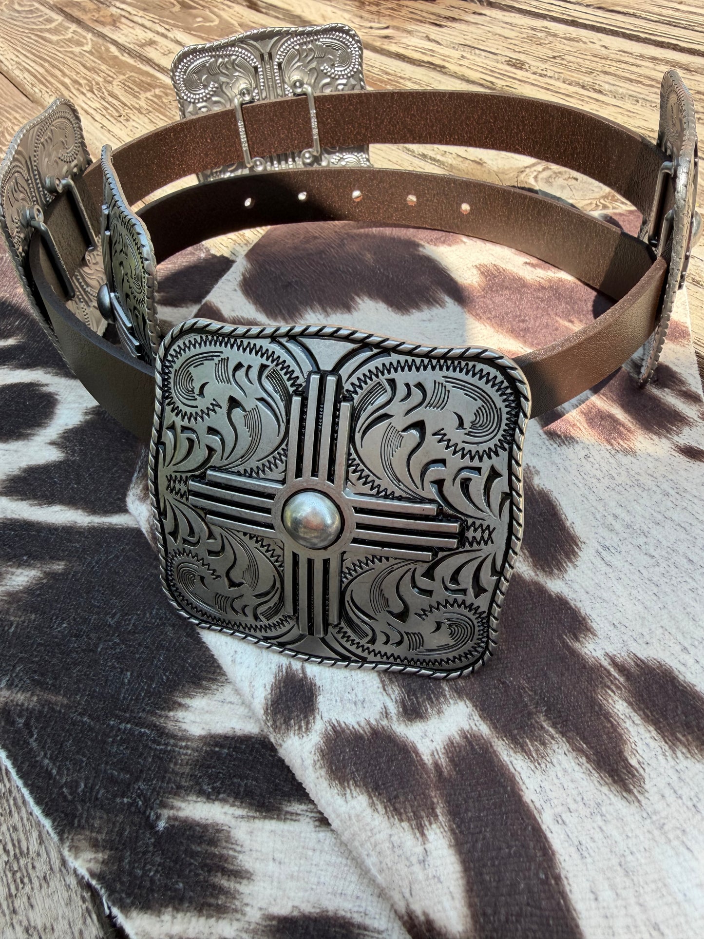 Genuine Leather w. Western Buckle- Size Concho Belt