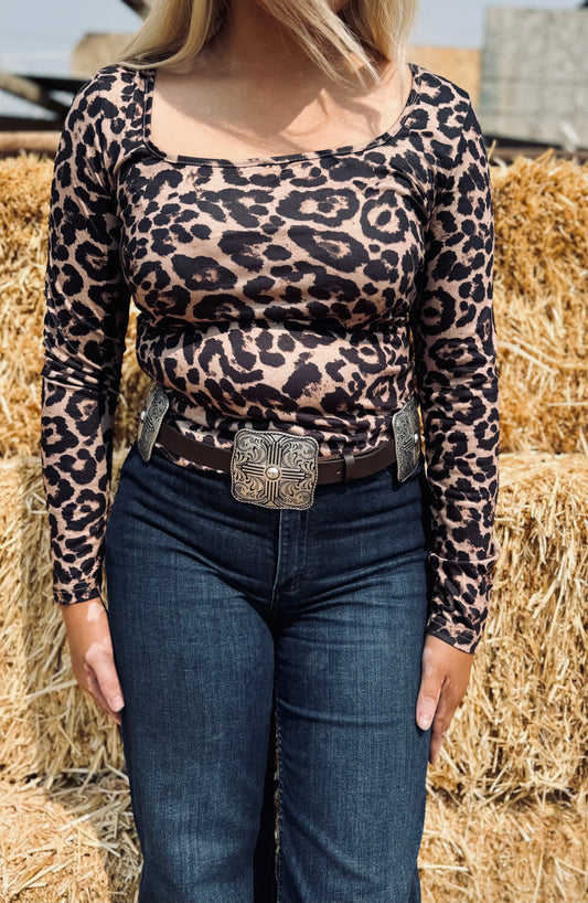 Leopard Print Slim Long Sleeve T Shirt