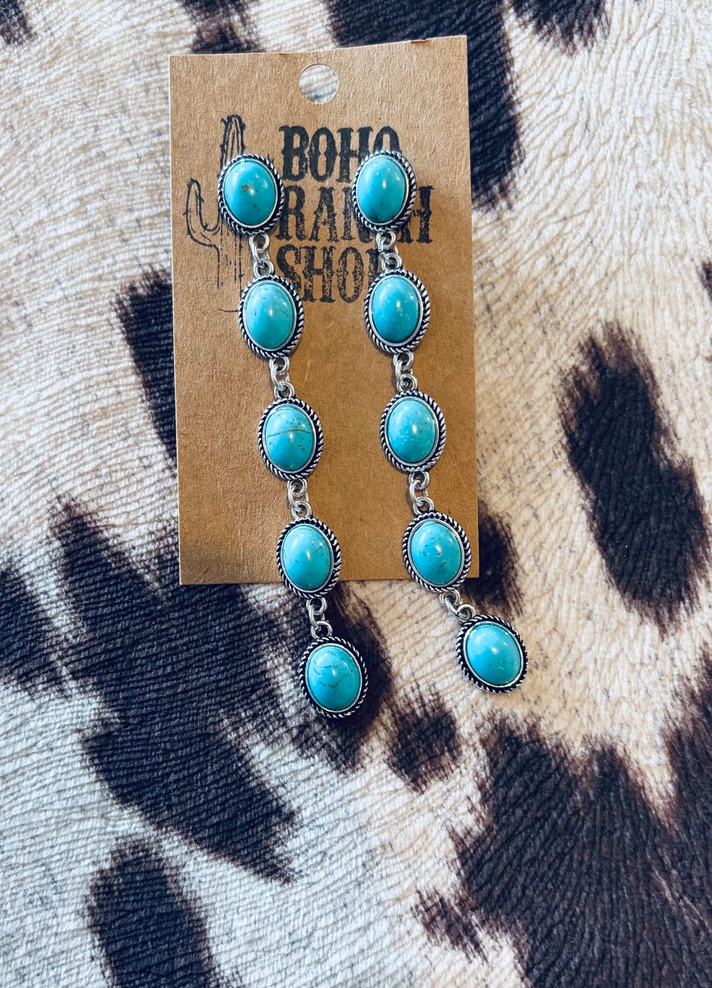 Western 5 Tier Stone Concho Post Drop Earrings