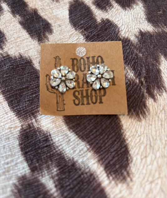 Western Style Turquoise Stone Flower Stud Earrings