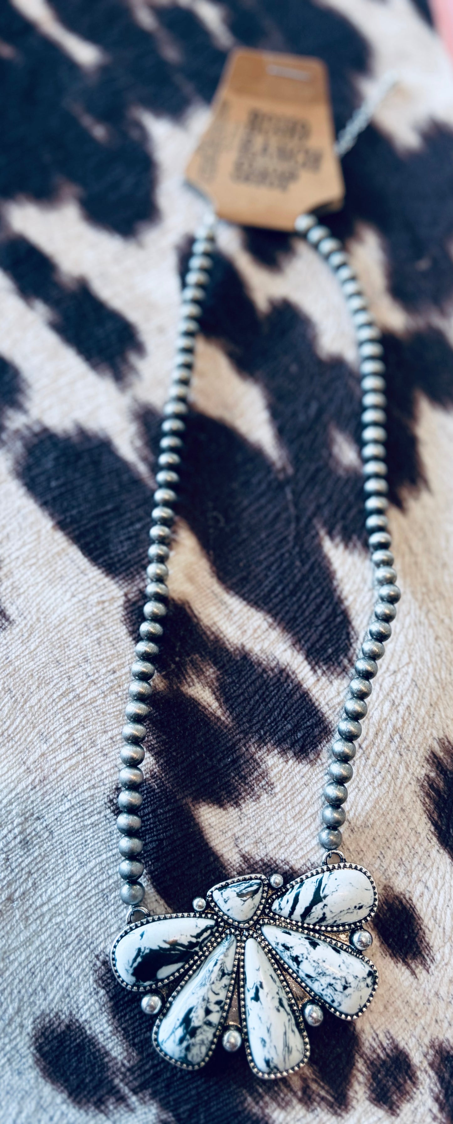 Western Squash Blossom Pendant w/Navajo Pearl Bead Necklace