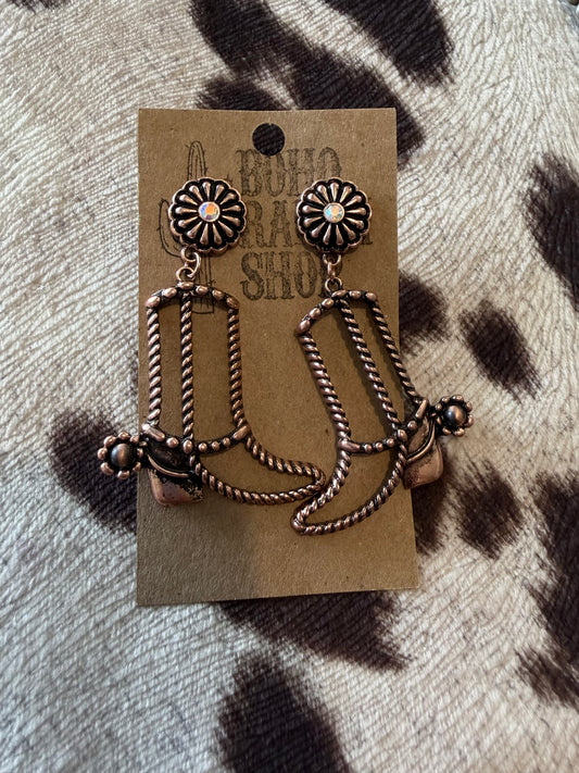Cutout Western Boots Rhinestone Post Drop Earrings