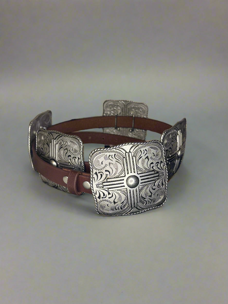 Genuine Leather w. Western Buckle- Size Concho Belt