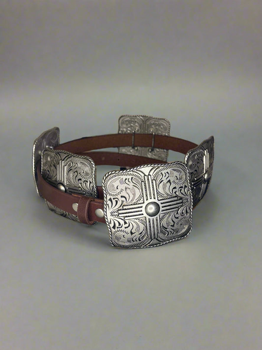 Genuine Leather w. Western Buckle- Size Concho Belt