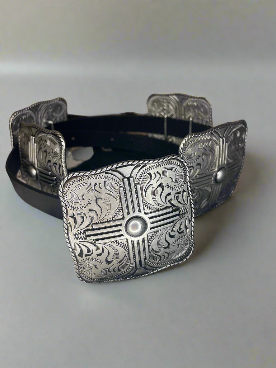 Genuine Leather w. Western Buckle- Size Concho Belt