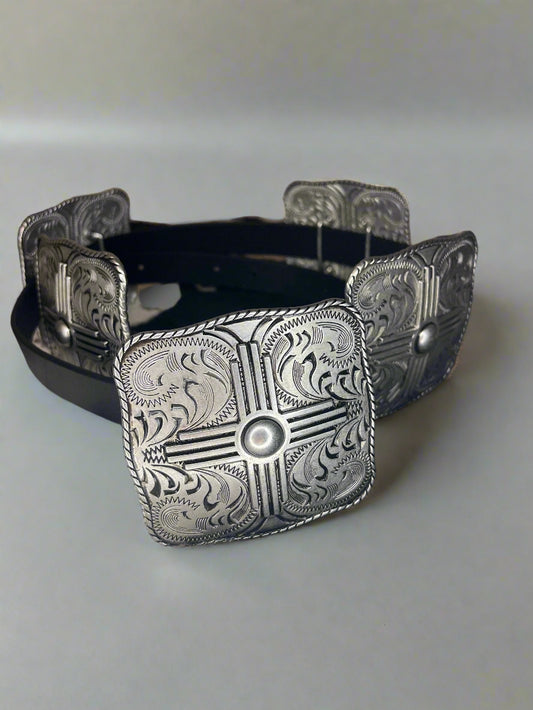 Genuine Leather w. Western Buckle- Size Concho Belt