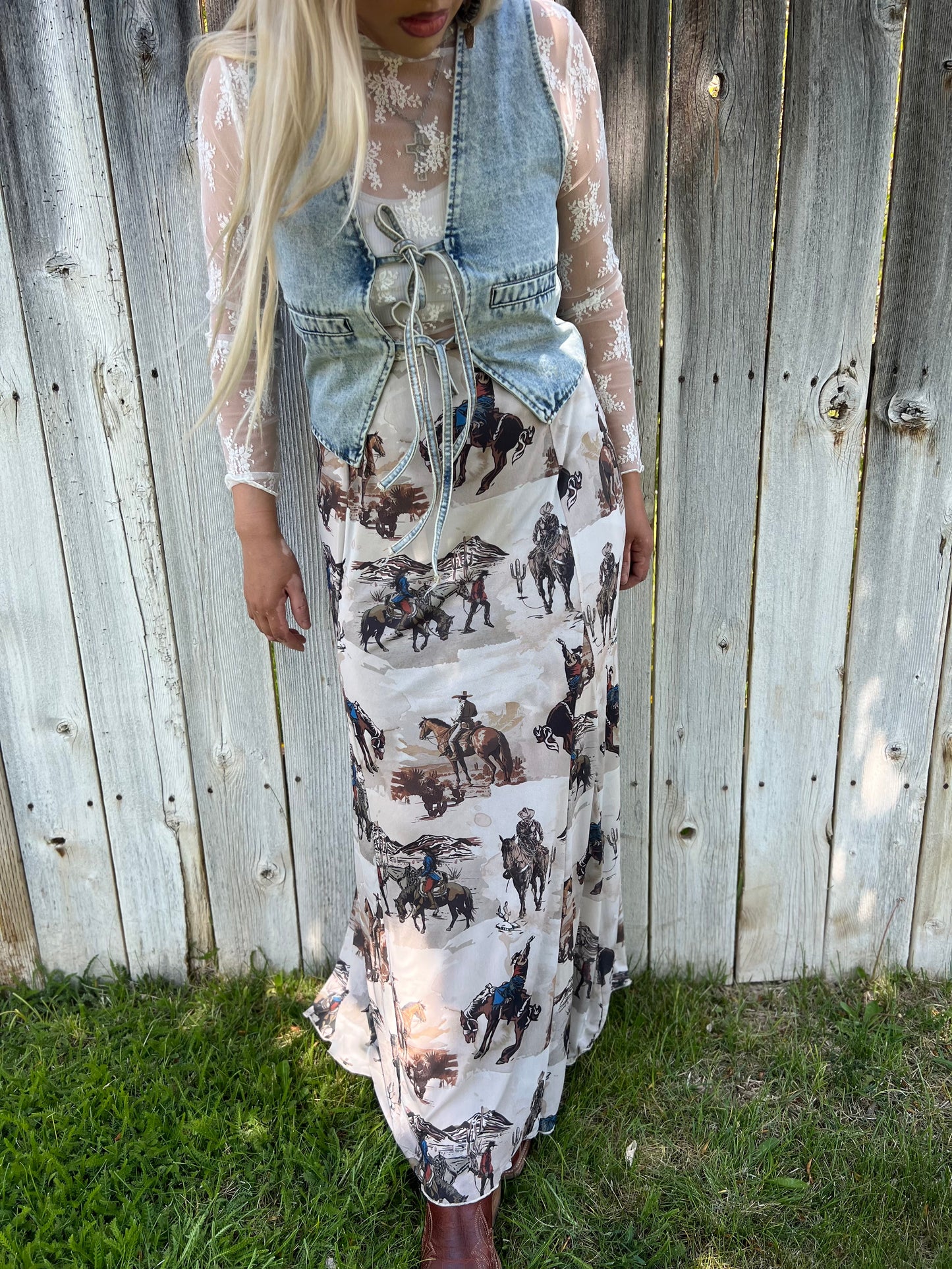 Western Cowboy Print Mesh Skirt