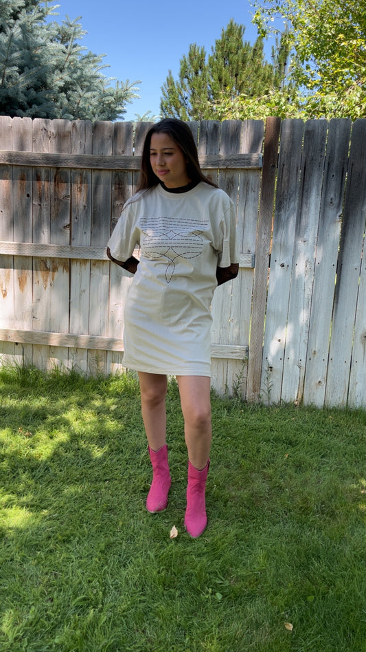 Cowboy Boots Toe Stitch Western Graphic Tunic Dress