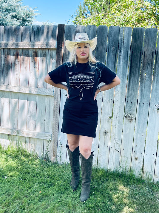 Cowboy Boots Toe Stitch Western Graphic Tunic Dress