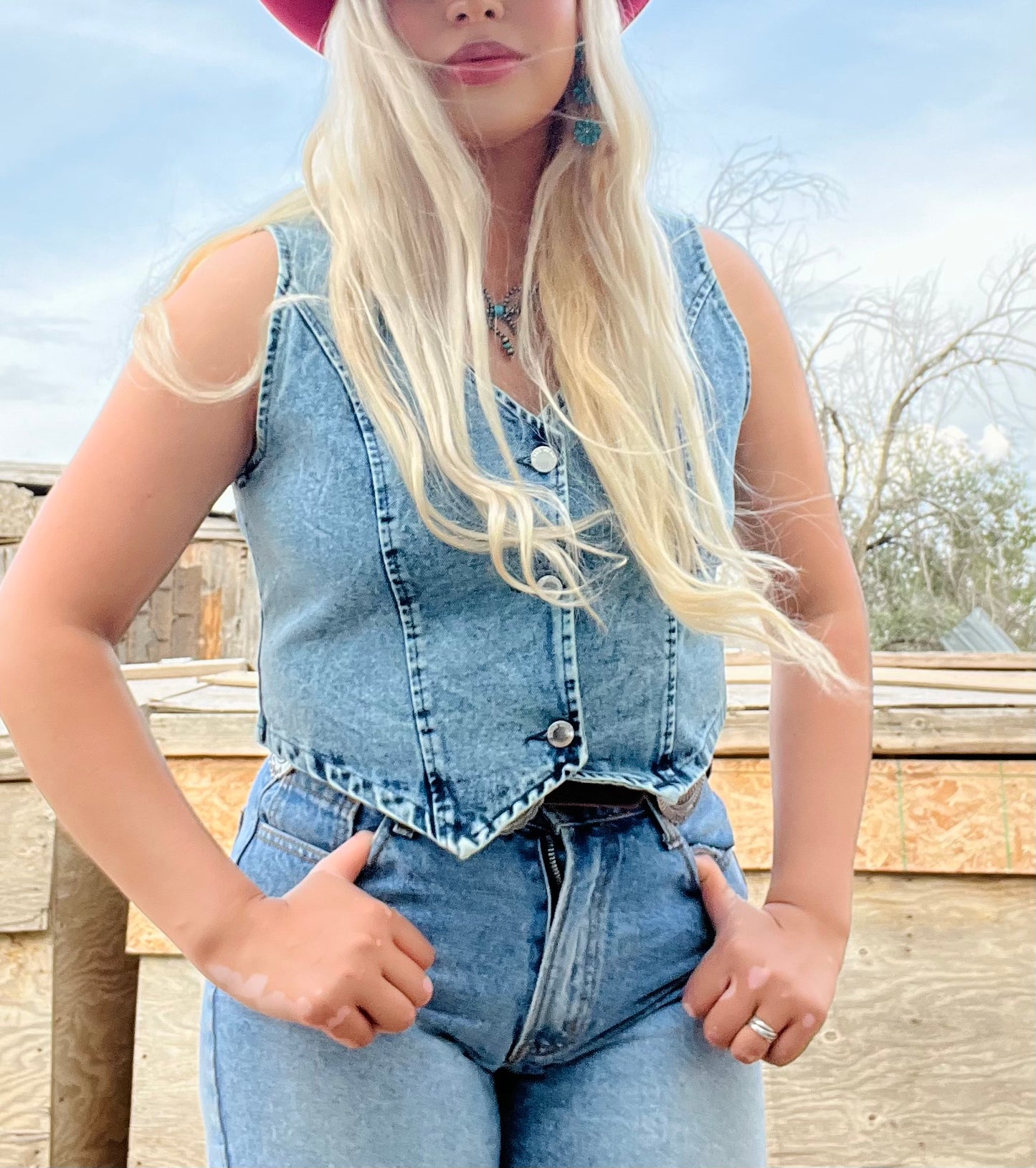 Denim Crop Vest Light Blue