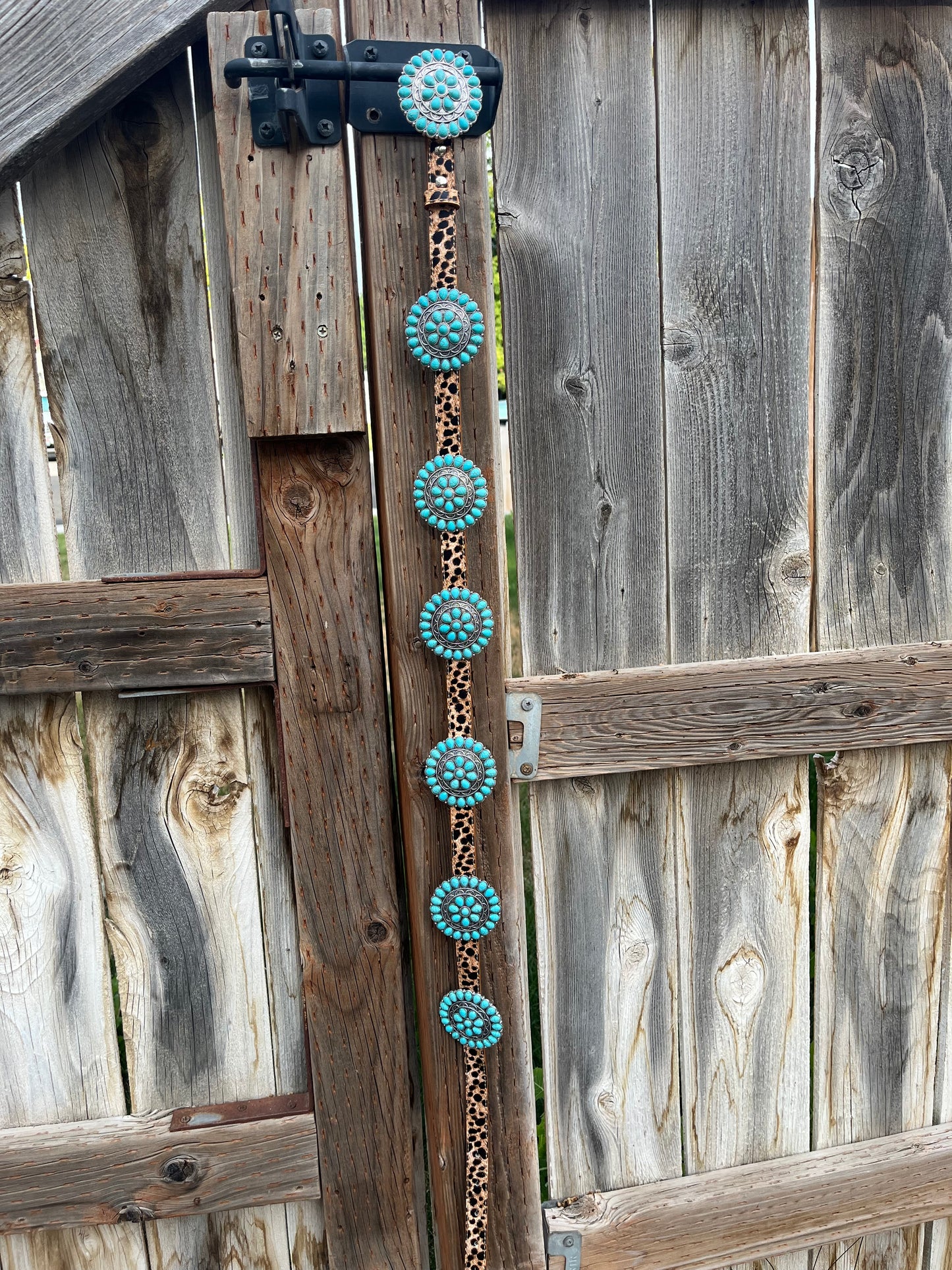 Western Turquoise Squash Blossom PU Leather Belt