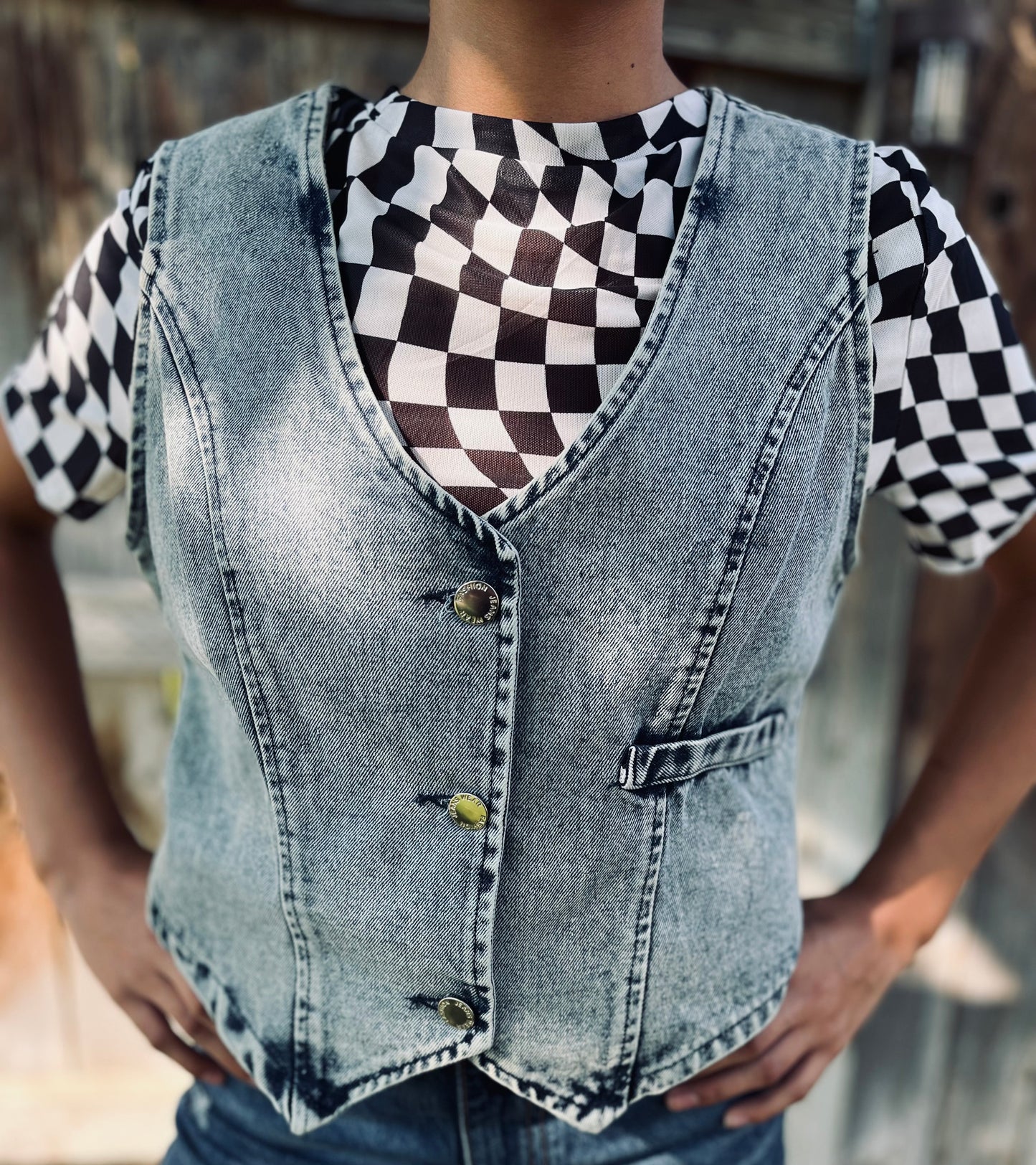 Checker mesh crew neck t shirt