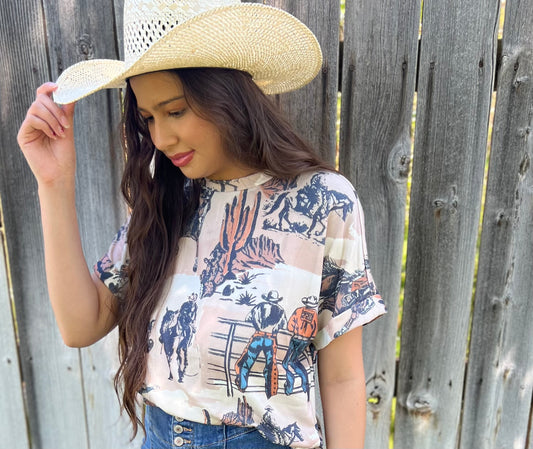Western Cowboy Print T-Shirt
