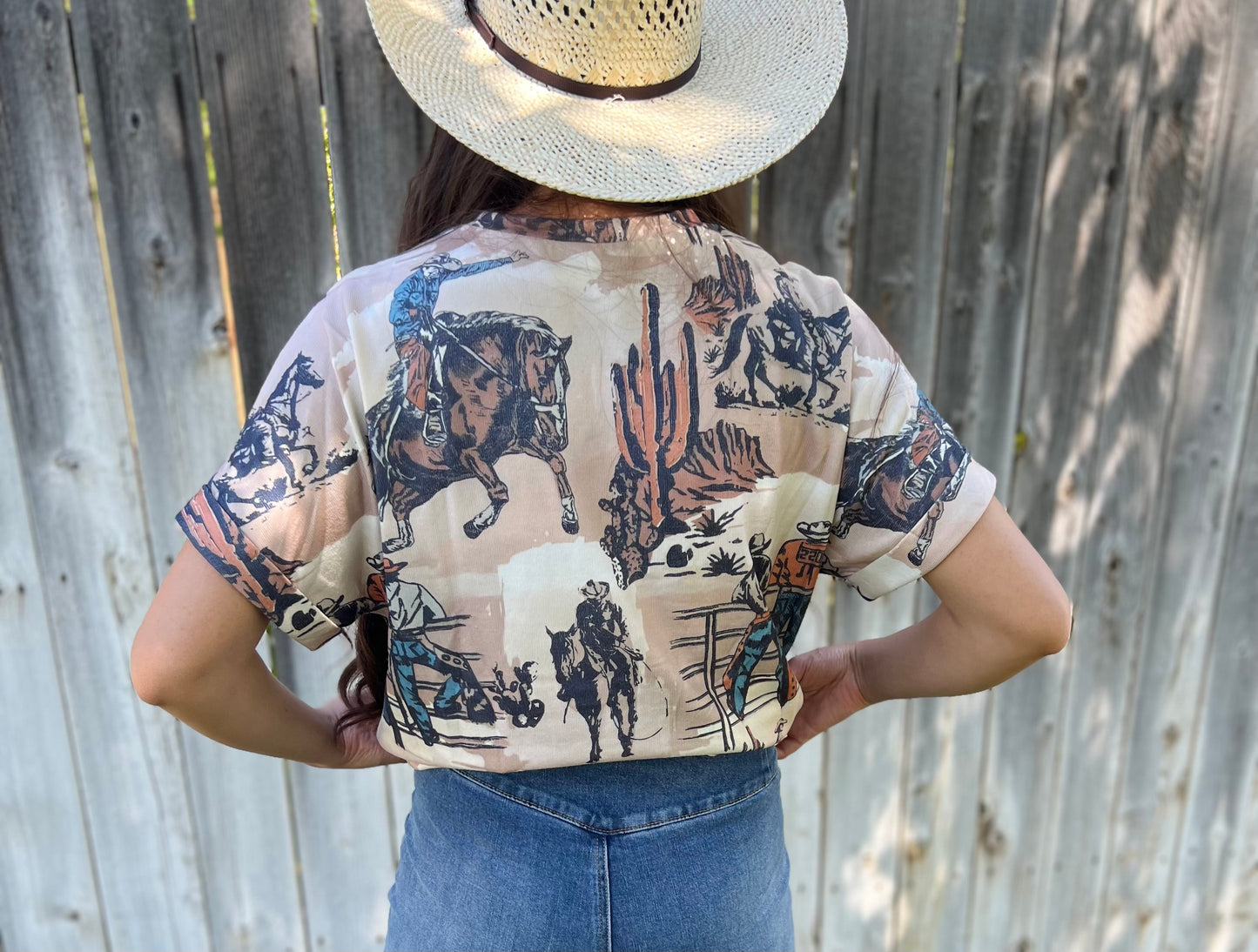 Western Cowboy Print T-Shirt